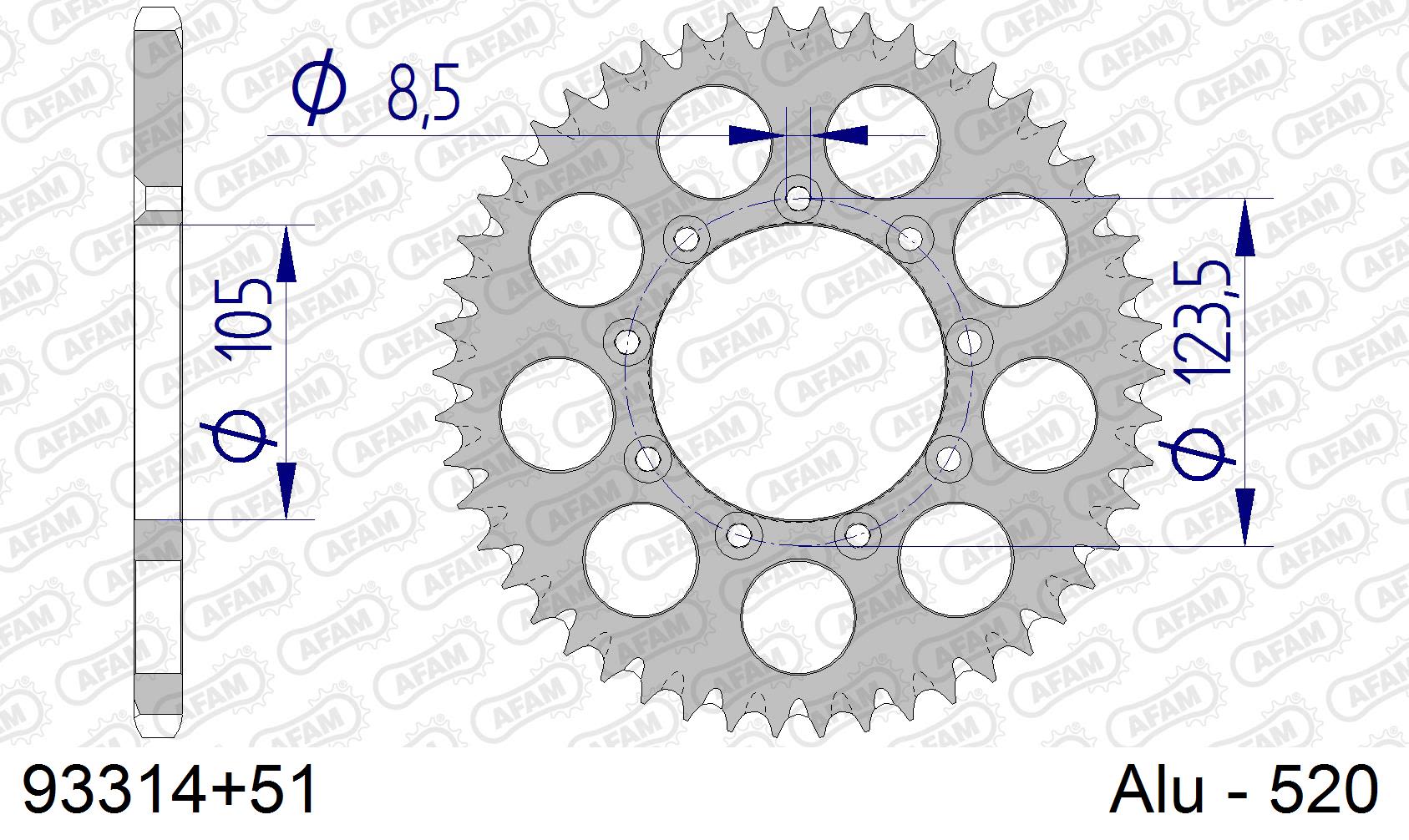 Corona AFAM 93314+51 in all. passo 520 T.M. MX 125 2003  -2009