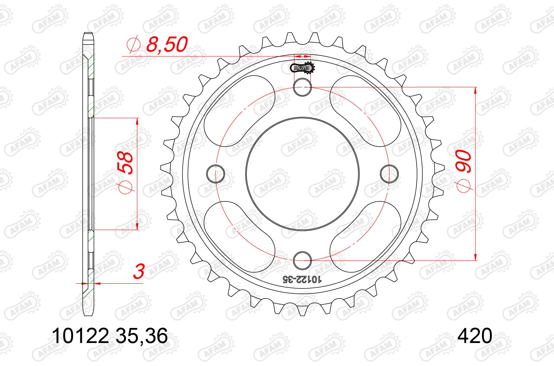 Corona AFAM acciaio10122-35 Passo 420 HONDA C 125 A SUPER CUB N 2022  -2023