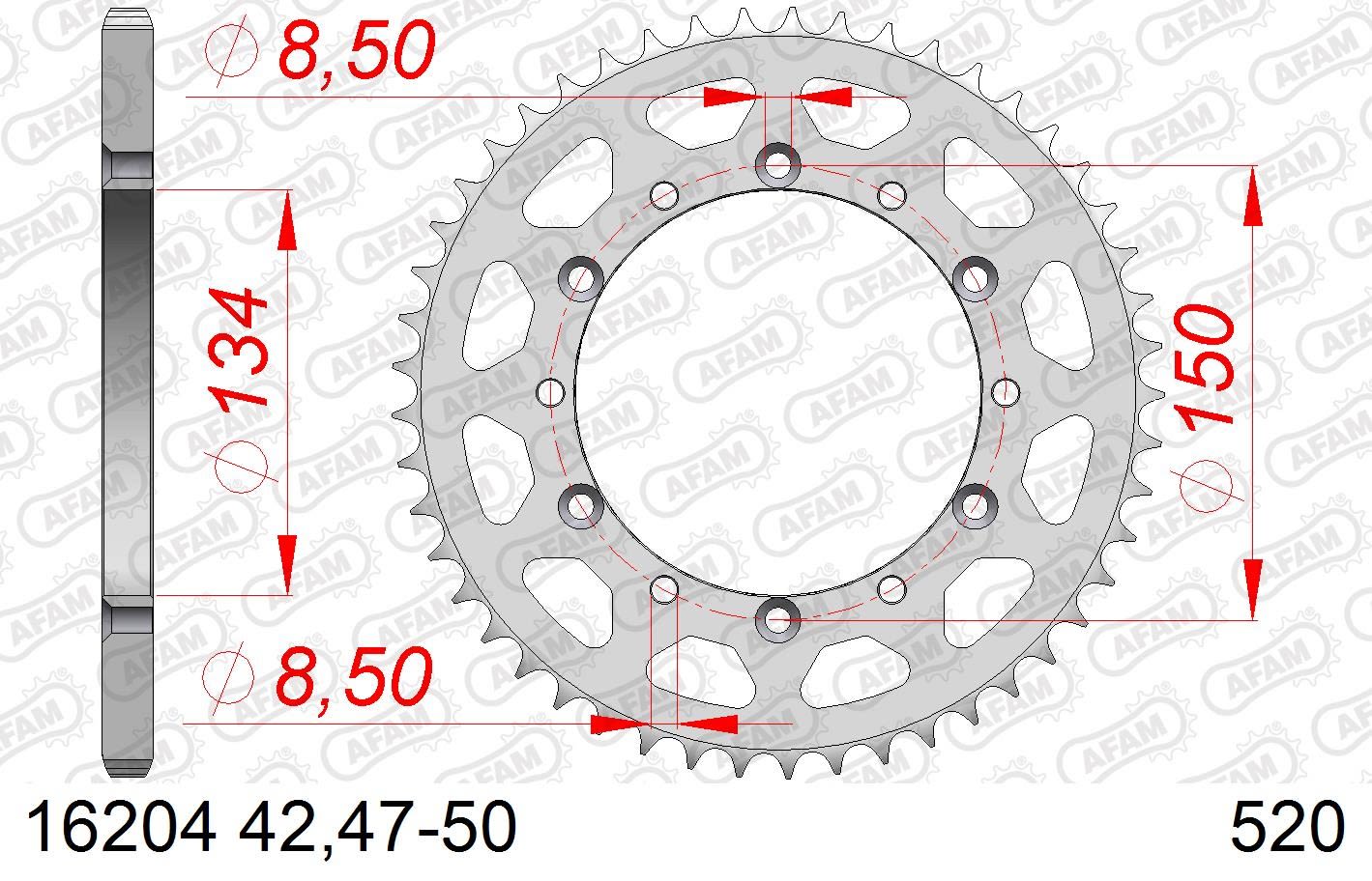 Corona AFAM acciaio16204-51 Passo 520 KAWASAKI KX 250 X KX252D M,N 2021  -2023