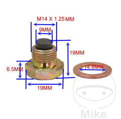 Tappo scarico Olio magnetico M 14x1,25 per CAGIVA HUSQVARNA SUZUKI