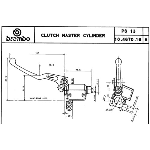 BREMBO pompa frizione ps13 nera con serbatoio