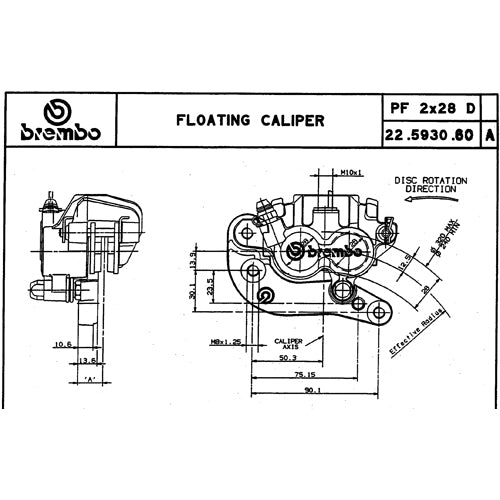 BREMBO pinza pf 2.28 d sx silver interasse 90 mm.