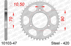 Corona AFAM 10103-47 in acciaio passo 420 HONDA MTX 50 R 1983