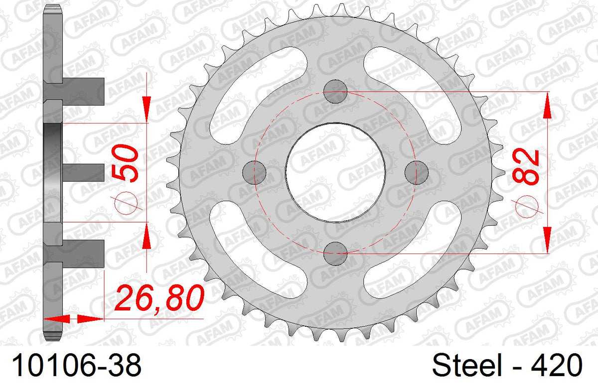 Corona AFAM 10106-38 in acciaio passo 420 HONDA CF 50 CHALY 1979  -1994  