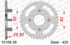 Corona AFAM 10106-38 in acciaio passo 420 HONDA CF 50 CHALY 1979  -1994  