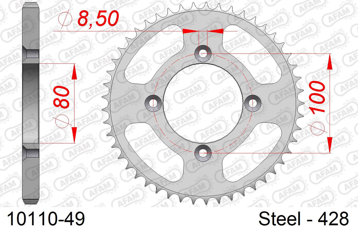 Corona AFAM 10110-49 in acciaio passo 428 HONDA CRF 125 F SMALL WHEELS 2014  -2022  