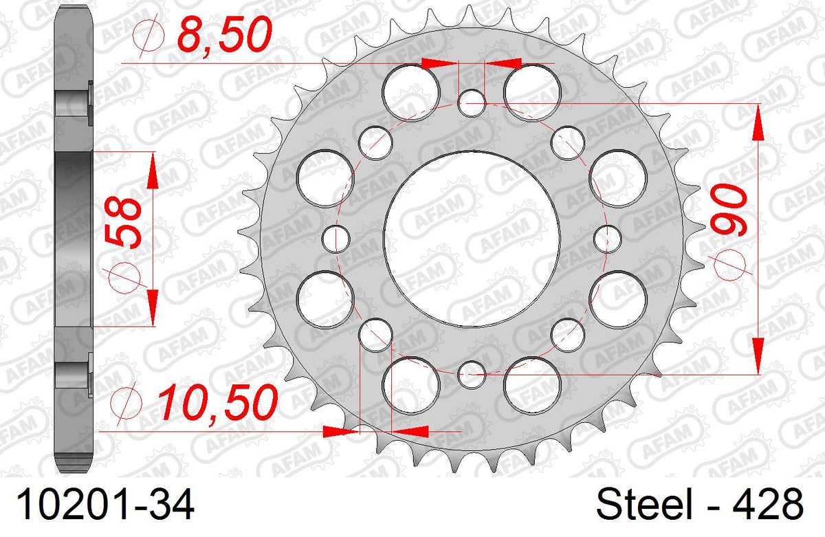 Corona AFAM 10201-34 in acciaio passo 428 HONDA CG 125 1977  -1984  