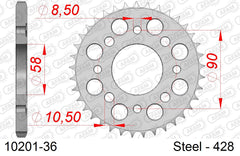 Corona AFAM 10201-36 in acciaio passo 428 HONDA CG 125 1998  -2003  