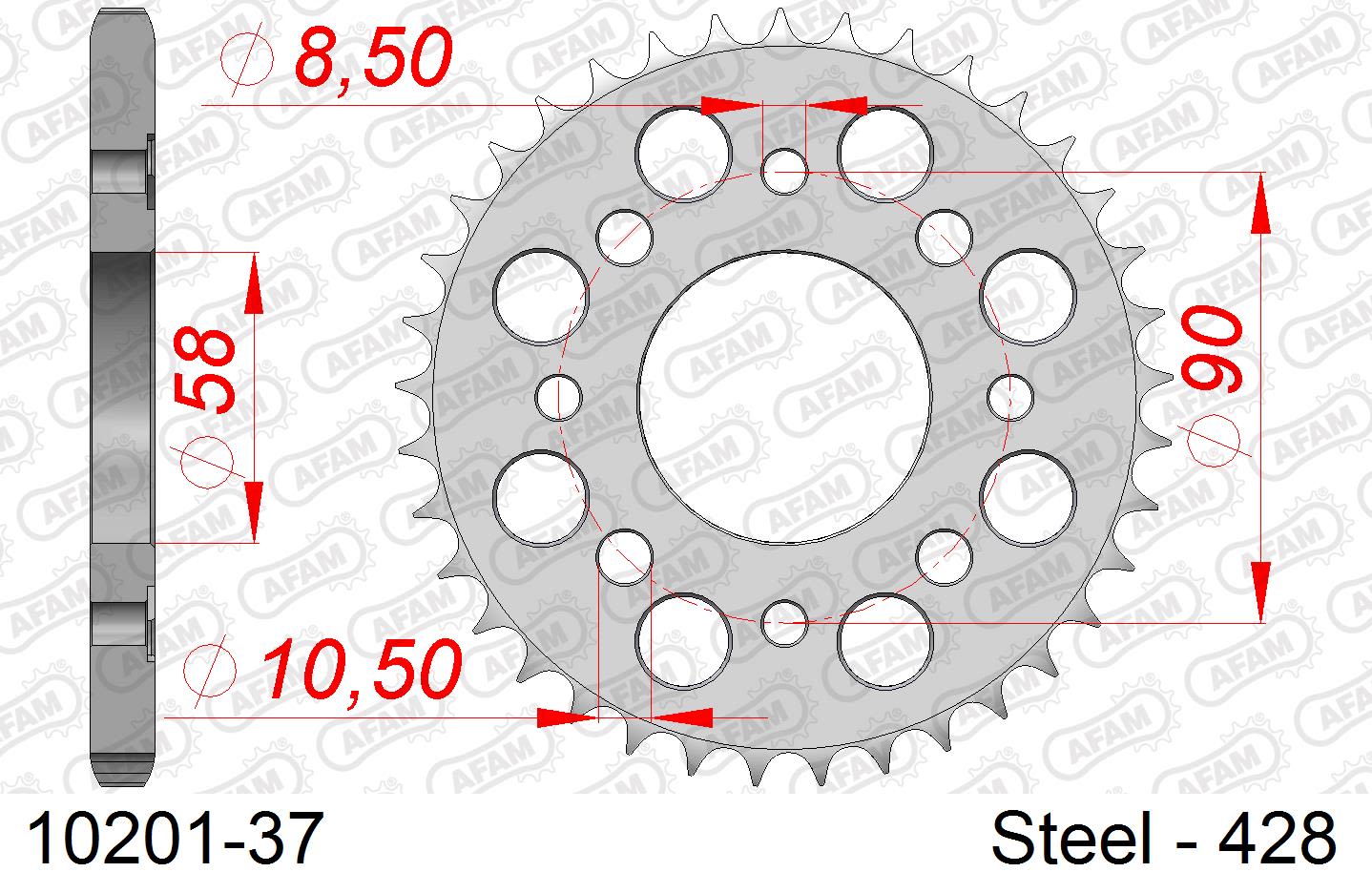 Corona AFAM 10201-37 in acciaio passo 428 HONDA CB 125 J/R 1983  -1986  