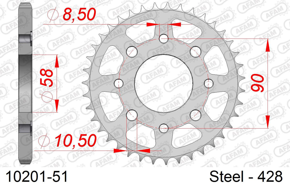 Corona AFAM 10201-51 in acciaio passo 428 HONDA CT 125 C F 1985