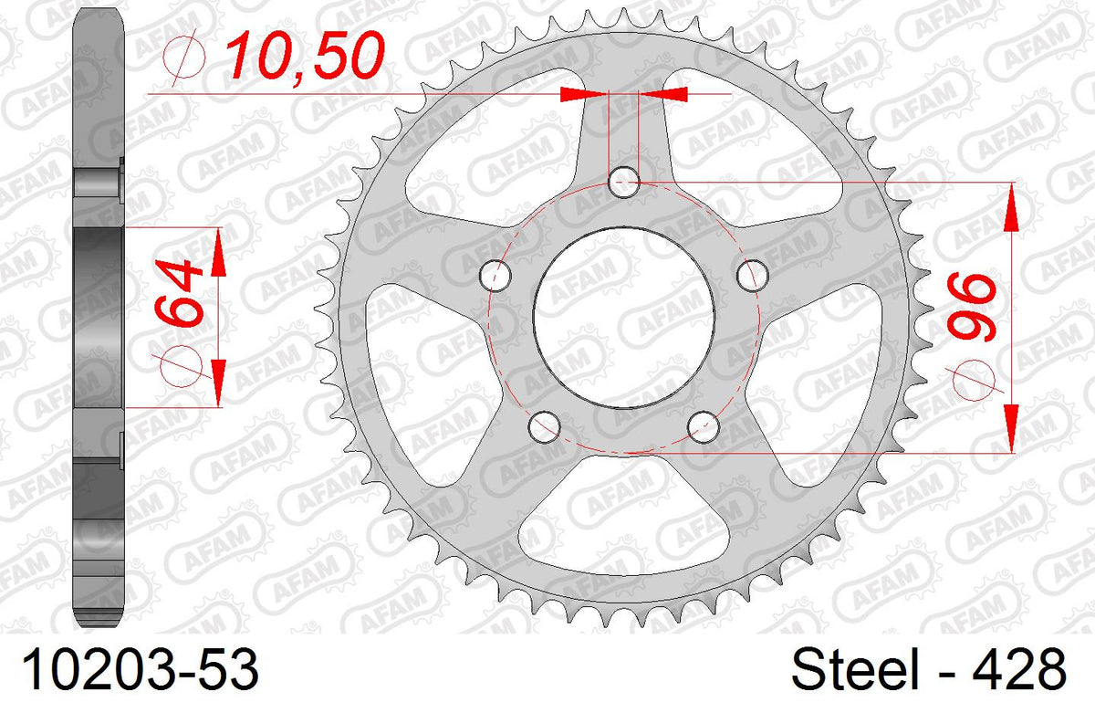 Corona AFAM 10203-53 in acciaio passo 428 HONDA XL 125 R 1982  -1997  