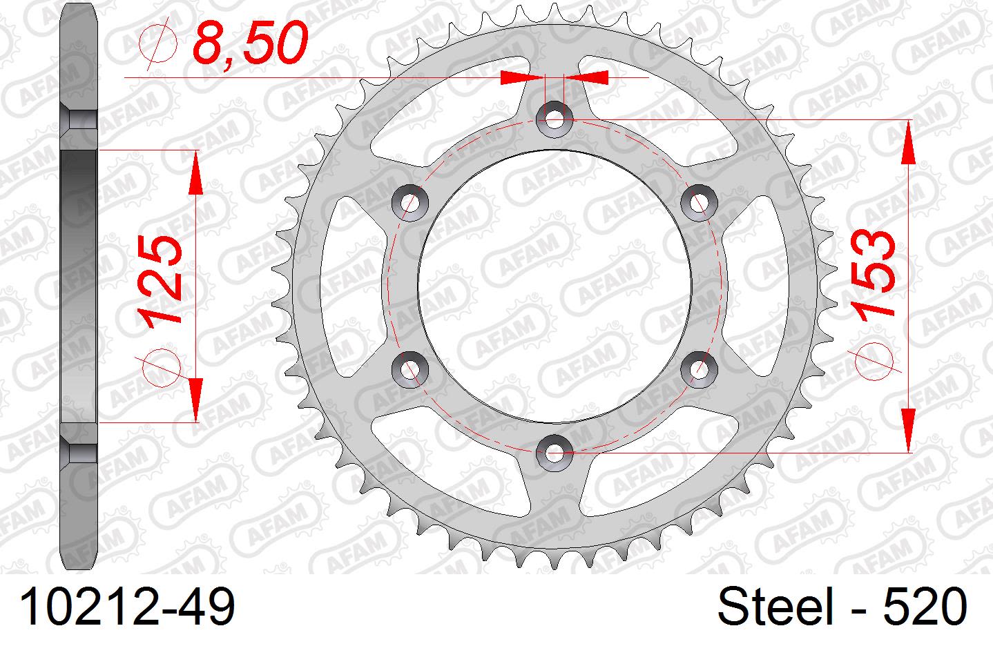 Corona AFAM 10212-49 in acciaio passo 520 HM-HONDA CRE 125 R ENDURO 2002  -2007  