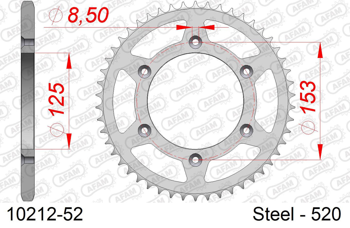 Corona AFAM 10212-52 in acciaio passo 520 HONDA CR 125 R 2000  -2007  