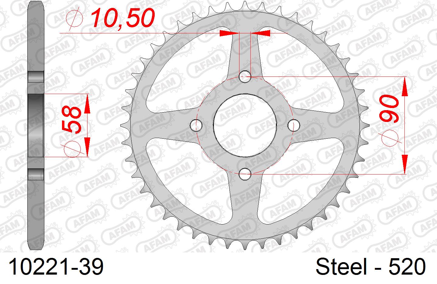 Corona AFAM 10221-39 in acciaio passo 520 HONDA CA 125 REBEL 1995  -2000  