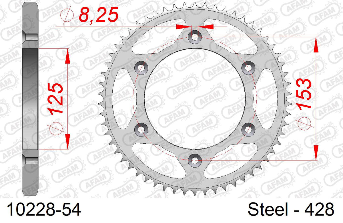 Corona AFAM 10228-54 in acciaio passo 428 HONDA XR 125 L 2003  -2008  