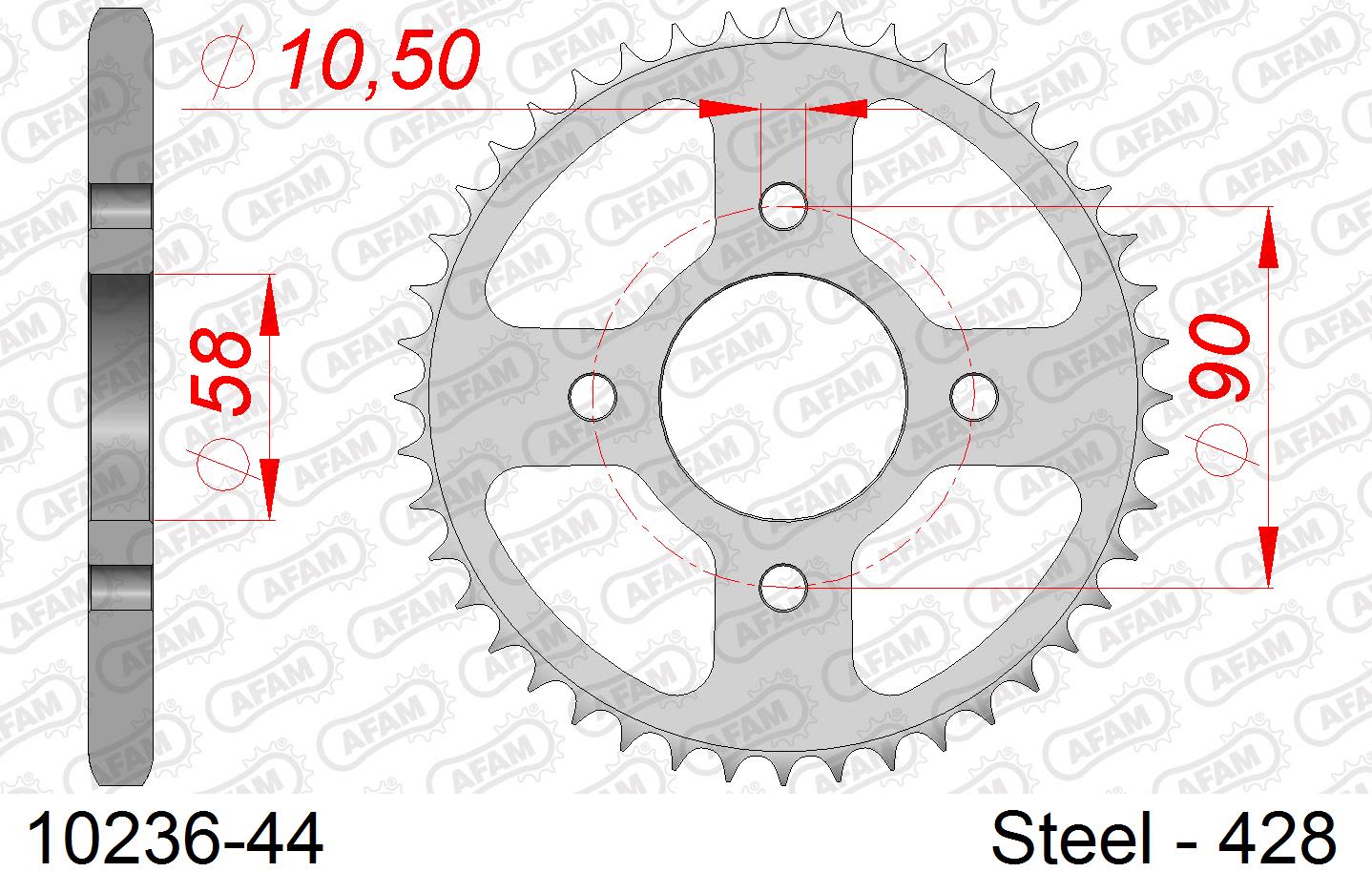 Corona AFAM 10236-44 in acciaio passo 428 HONDA CBR 125 R 2012  -2016  