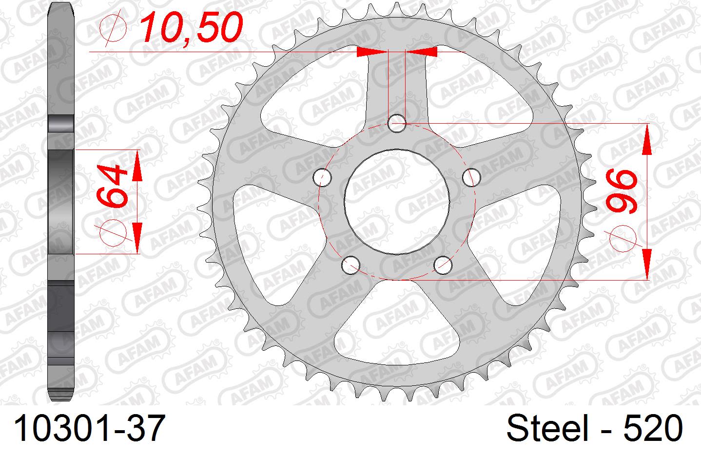 Corona AFAM 10301-37 in acciaio passo 520 HONDA CBF 250 2004  -2006  