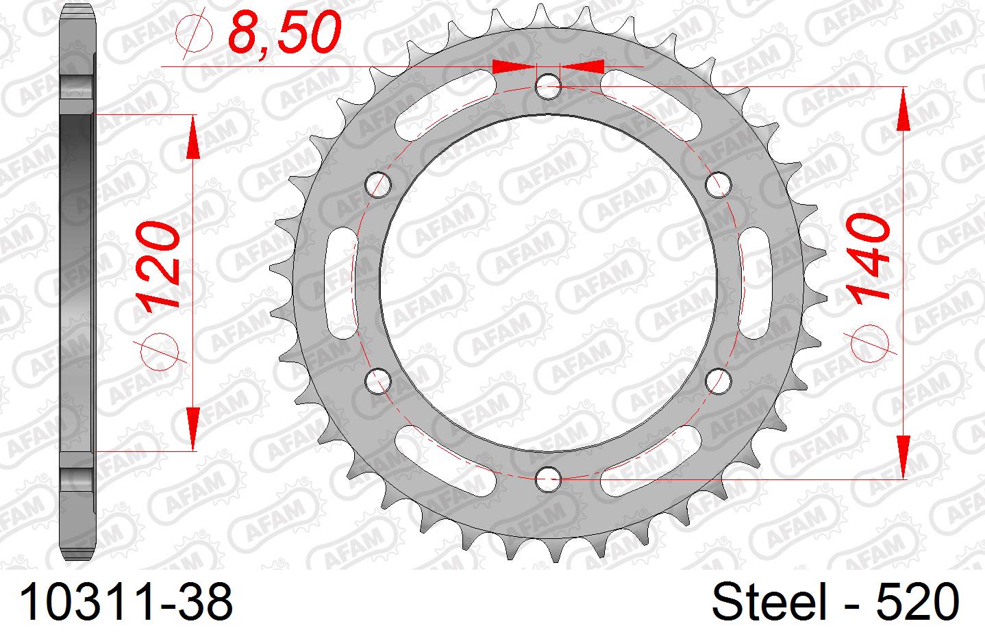 Corona AFAM 10311-38 in acciaio passo 520 HONDA XL 250 R 1984  -1987  