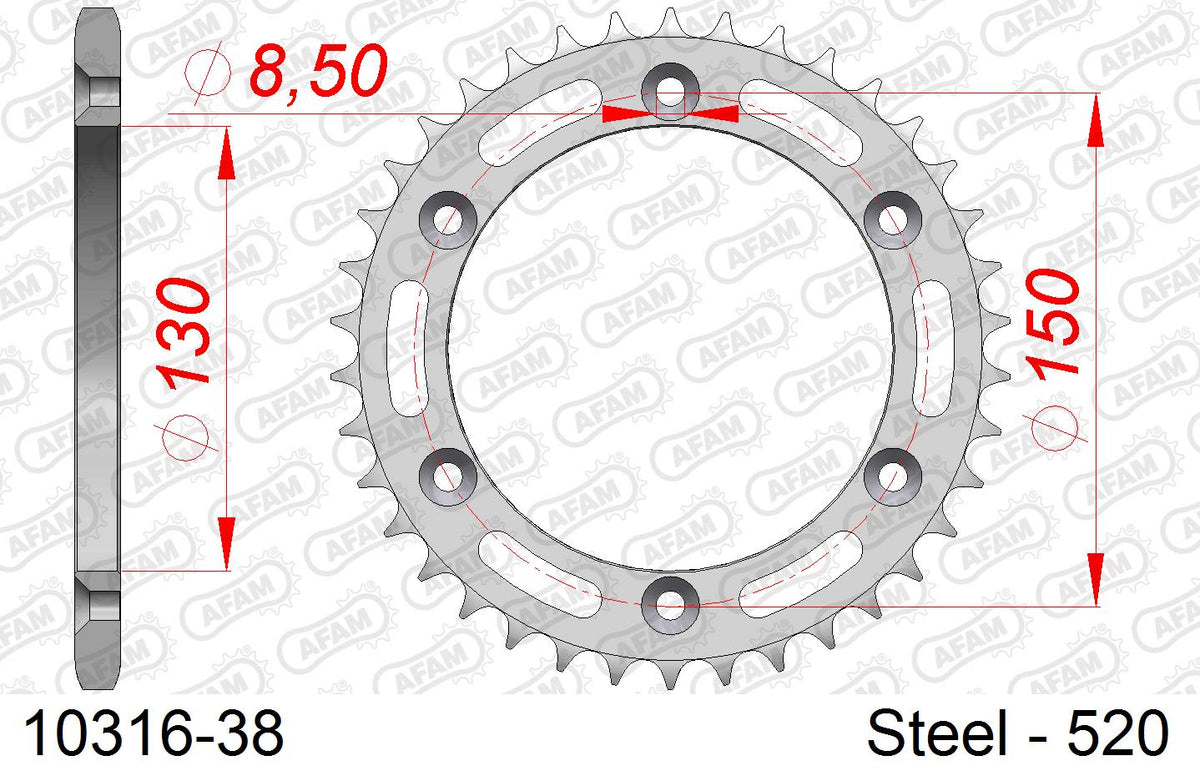 Corona AFAM 10316-38 in acciaio passo 520 HONDA XL 350 R 1984  -1987  