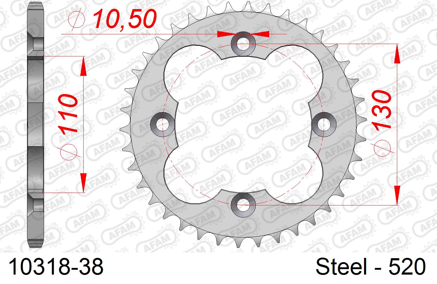 Corona AFAM 10318-38 in acciaio passo 520 HONDA TRX 450 R 2006  -2014  