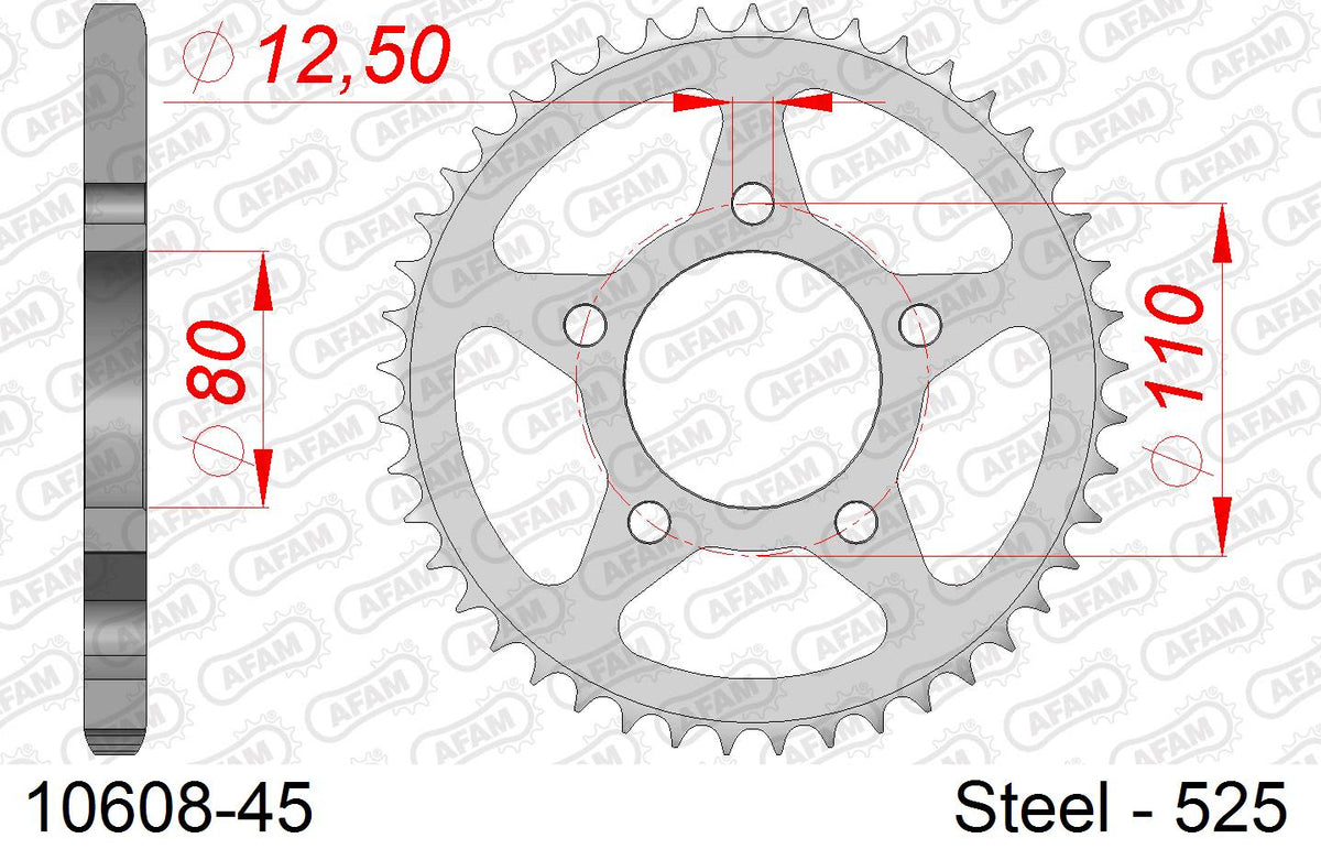 Corona AFAM 10608-45 in acciaio passo 525 HONDA XRV 750 AFRICA TWIN 1993  -2003  