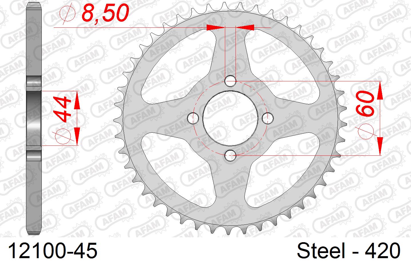 Corona AFAM 12100-45 in acciaio passo 420 YAMAHA DT 50 R 1988  -1990  