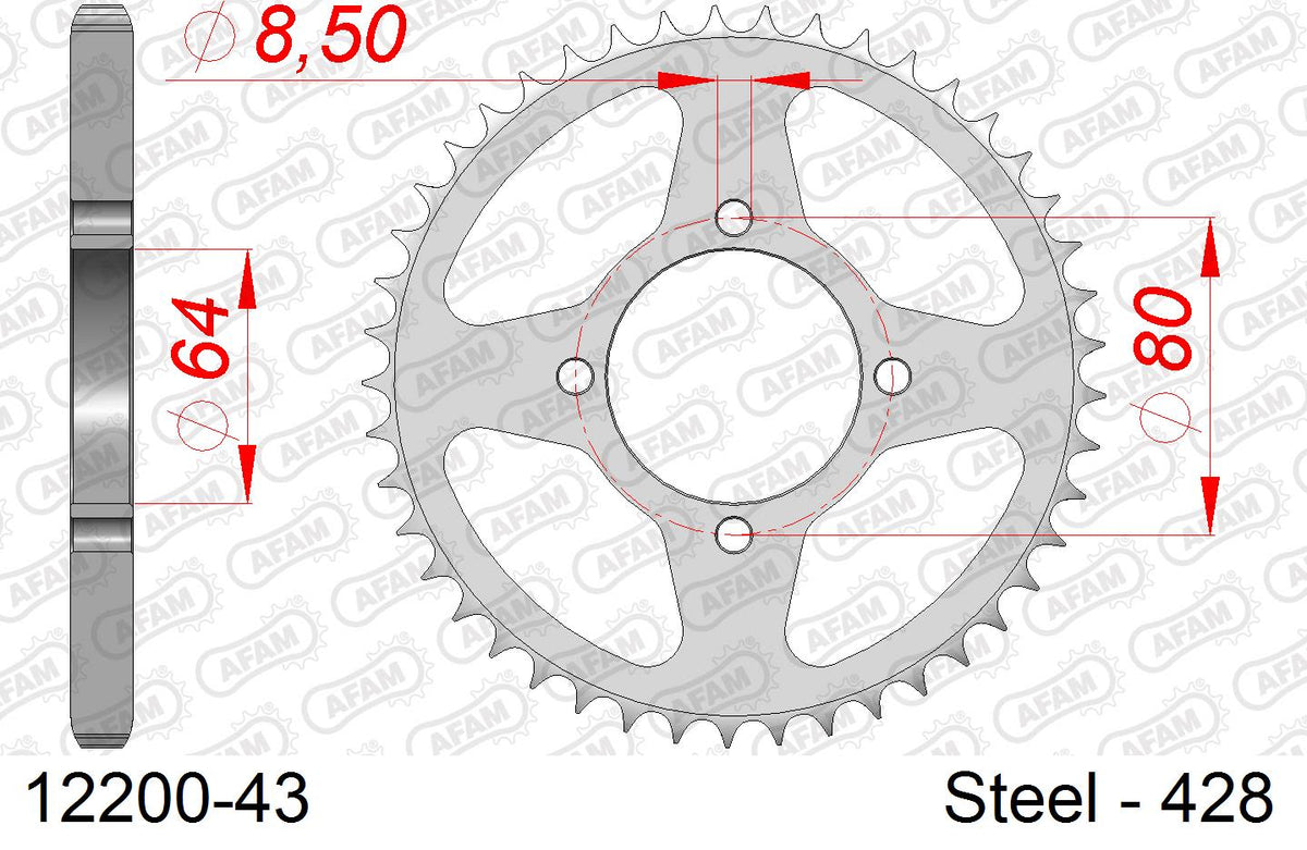 Corona AFAM 12200-43 in acciaio passo 428 YAMAHA YB 125 SPD 2008