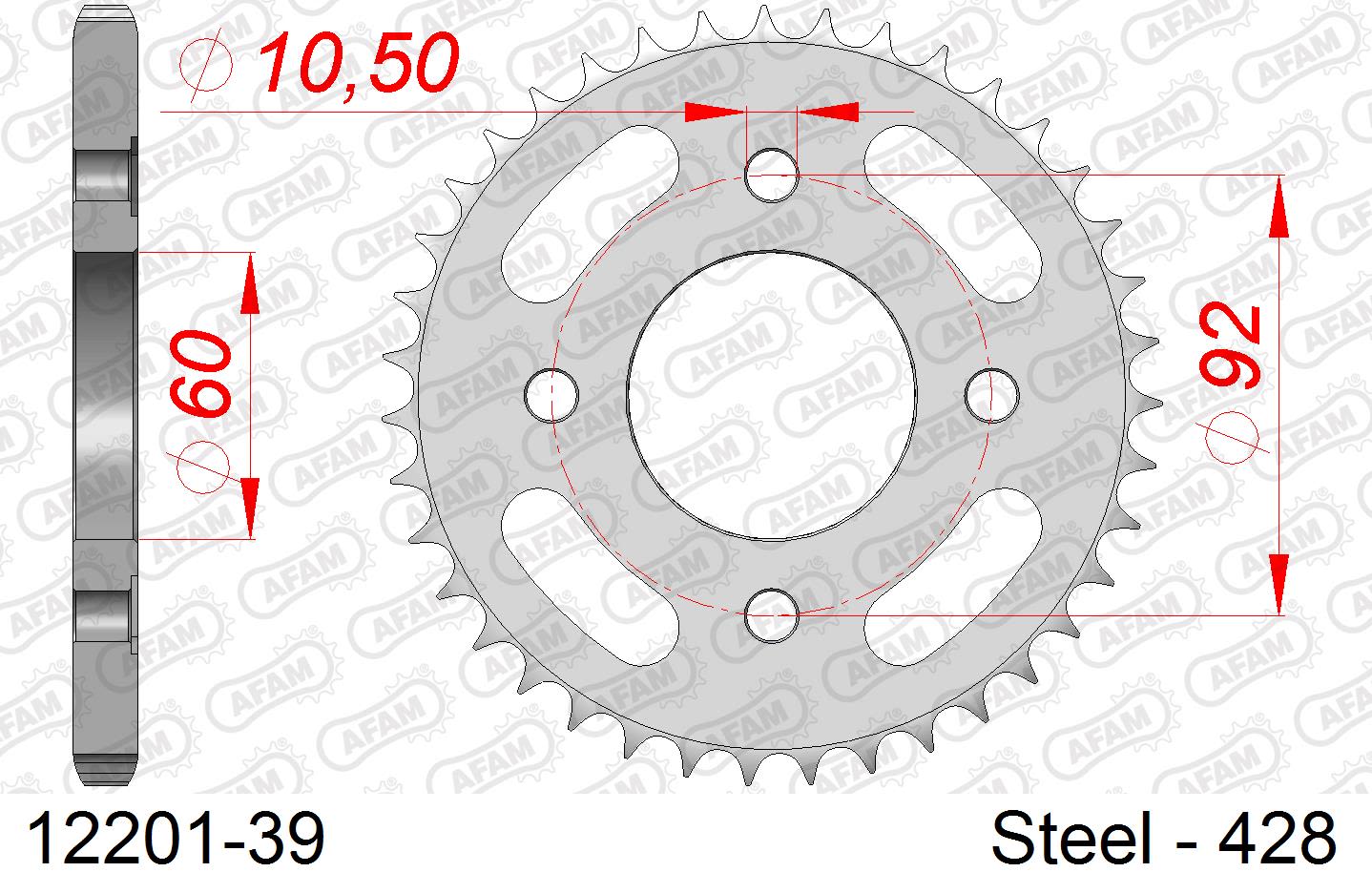 Corona AFAM 12201-39 in acciaio passo 428 YAMAHA RD 125 DX 1978  -1981  