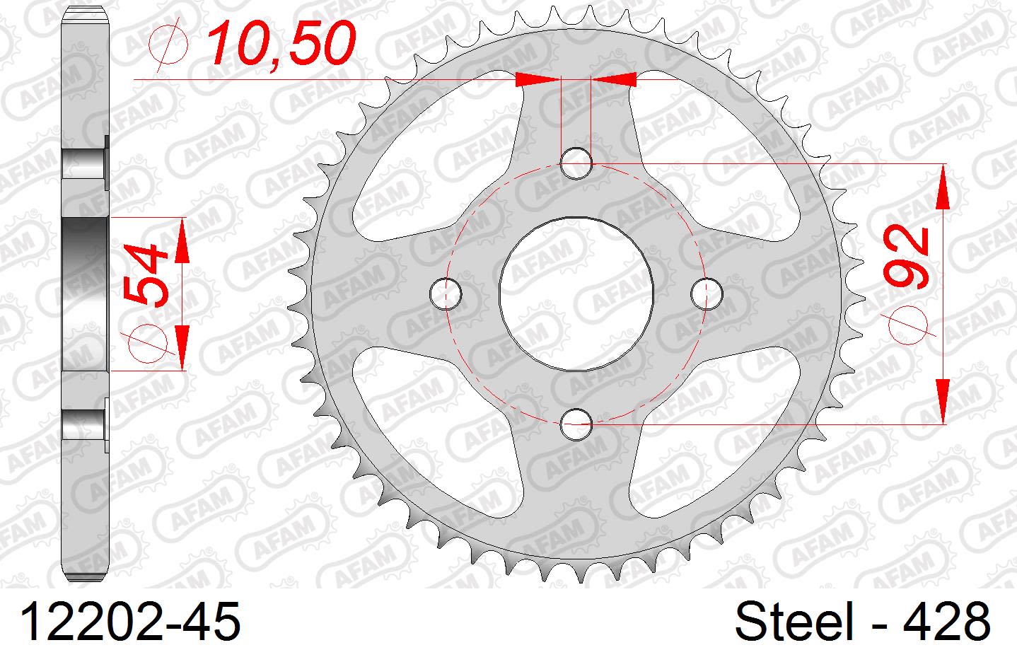 Corona AFAM 12202-45 in acciaio passo 428 YAMAHA RD 125 LC 1986  -1989  