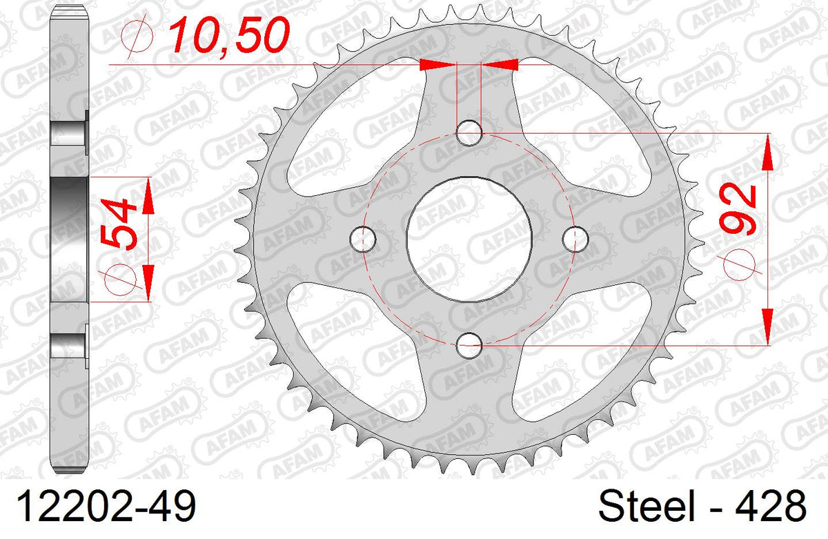 Corona AFAM 12202-49 in acciaio passo 428 YAMAHA SR 125 1989  -2003  