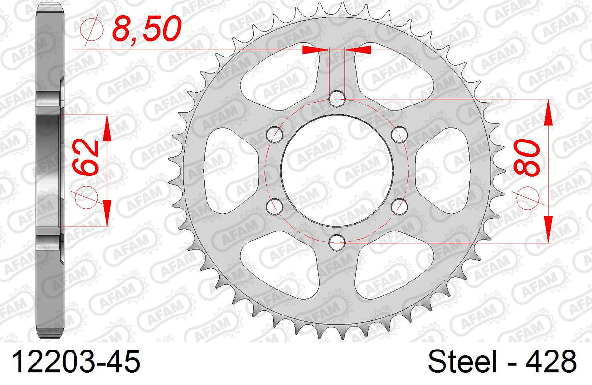 Corona AFAM 12203-45 in acciaio passo 428 YAMAHA TW 200 1989  -1994  