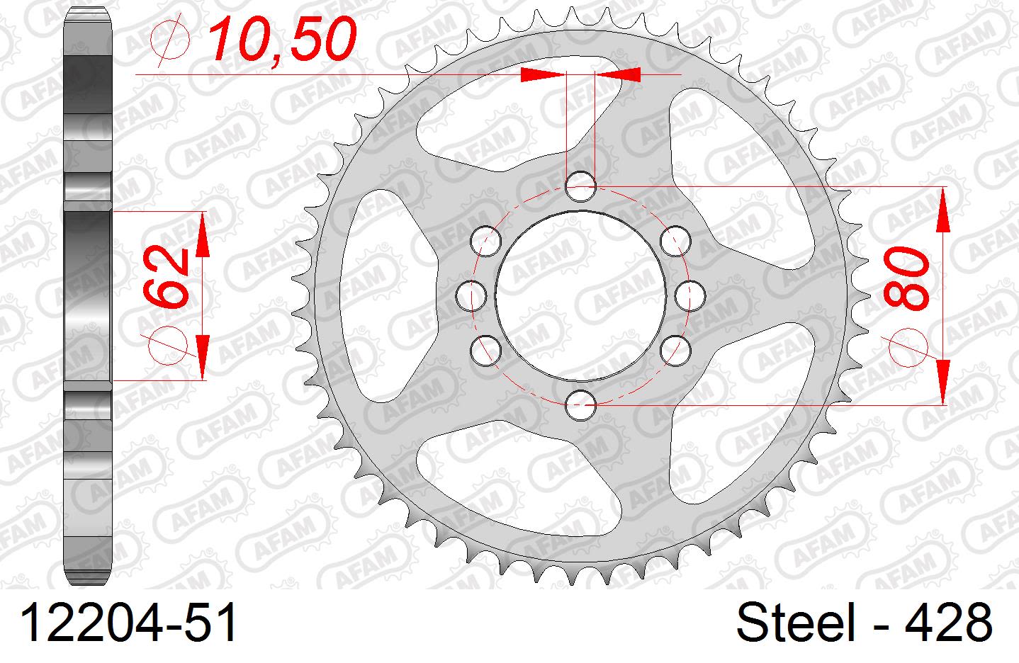 Corona AFAM 12204-51 in acciaio passo 428 YAMAHA DT 80 LC-2 1985  -1992  