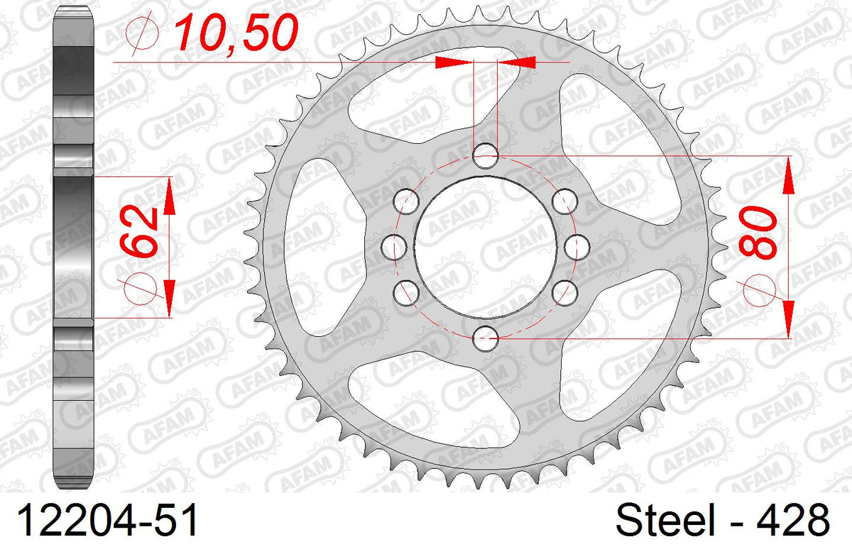 Corona AFAM 12204-51 in acciaio passo 428 YAMAHA DT 80 LC-2 1985  -1992  