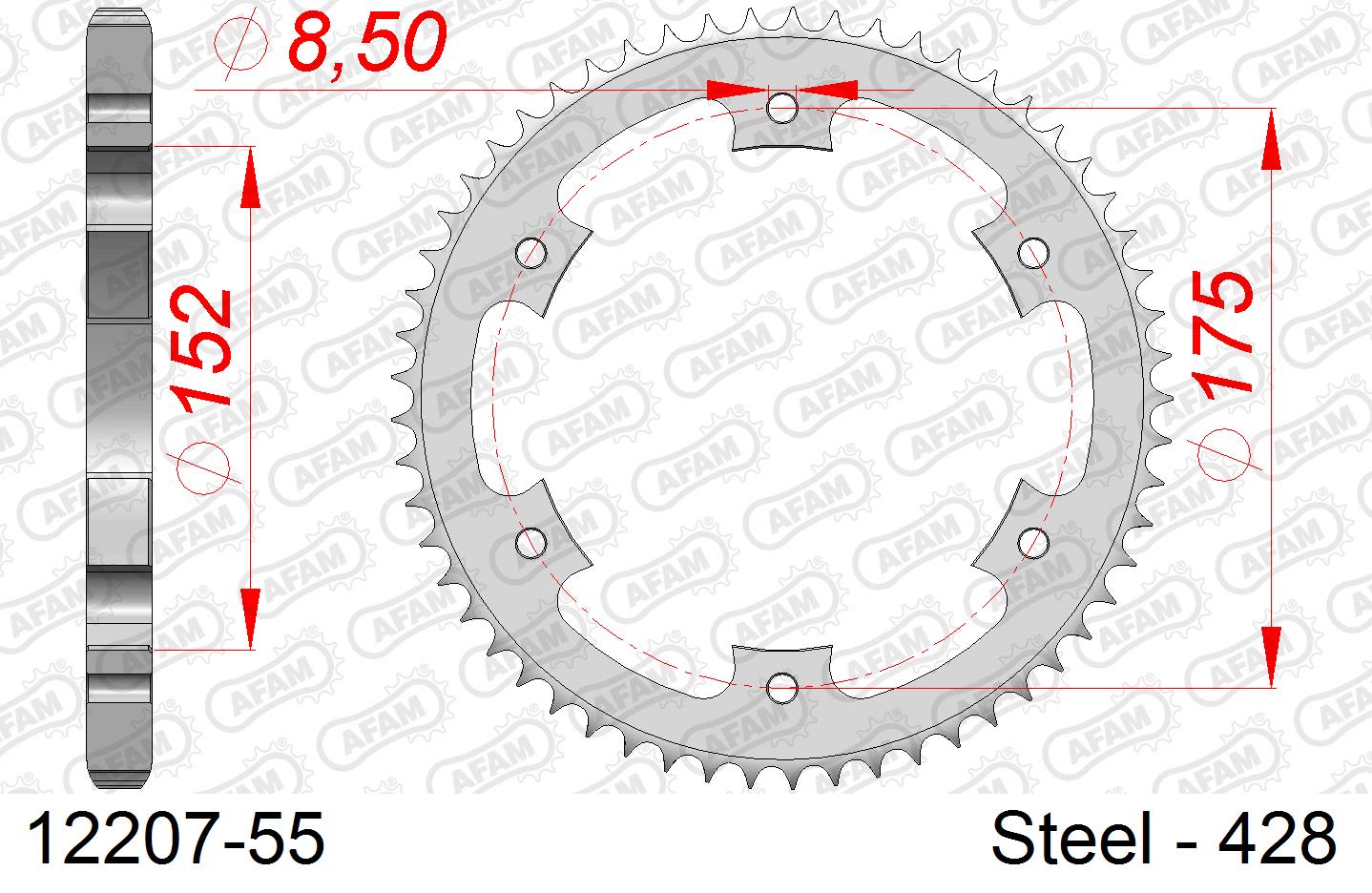 Corona AFAM 12207-55 in acciaio passo 428 YAMAHA DT 125 R 1988  -1992  