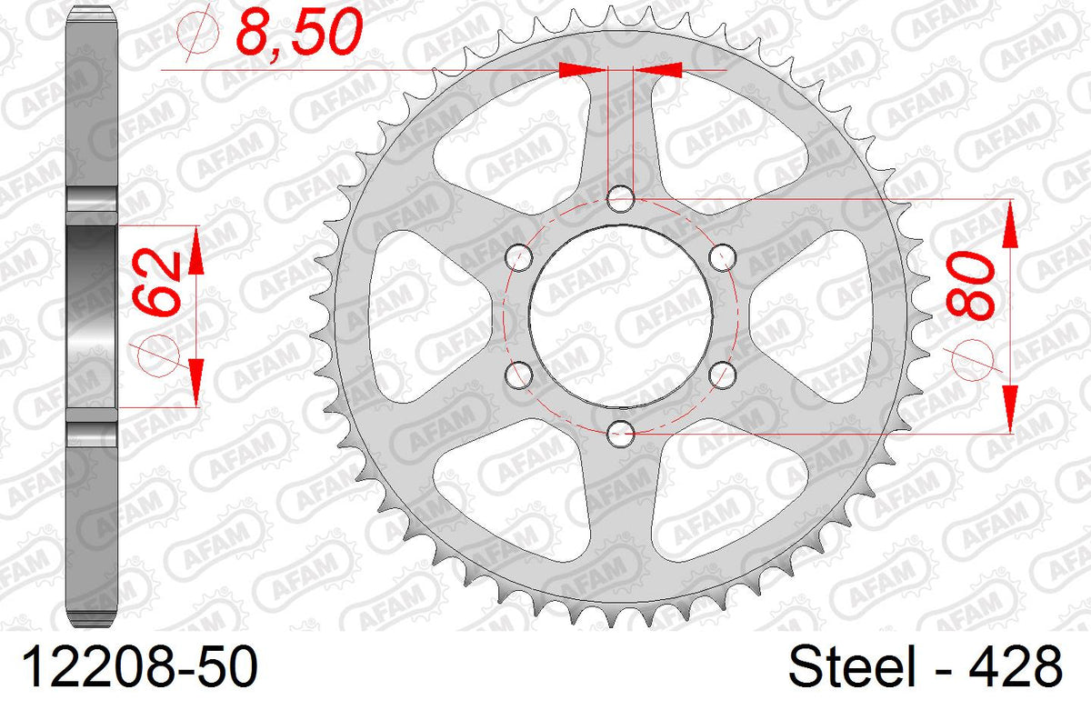 Corona AFAM 12208-50 in acciaio passo 428 YAMAHA TW 125 1999  -2001  