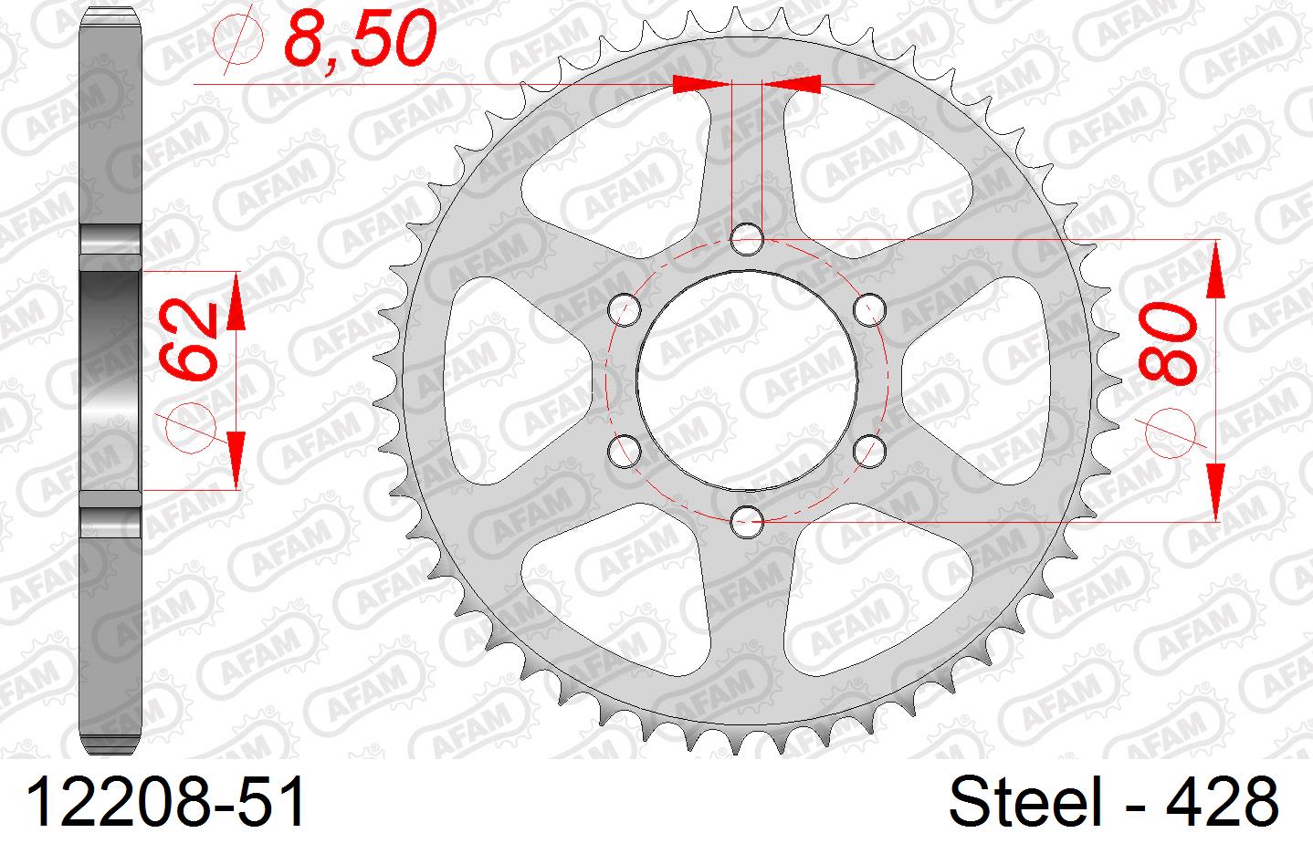 Corona AFAM 12208-51 in acciaio passo 428 YAMAHA TW 125 2002  -2006  