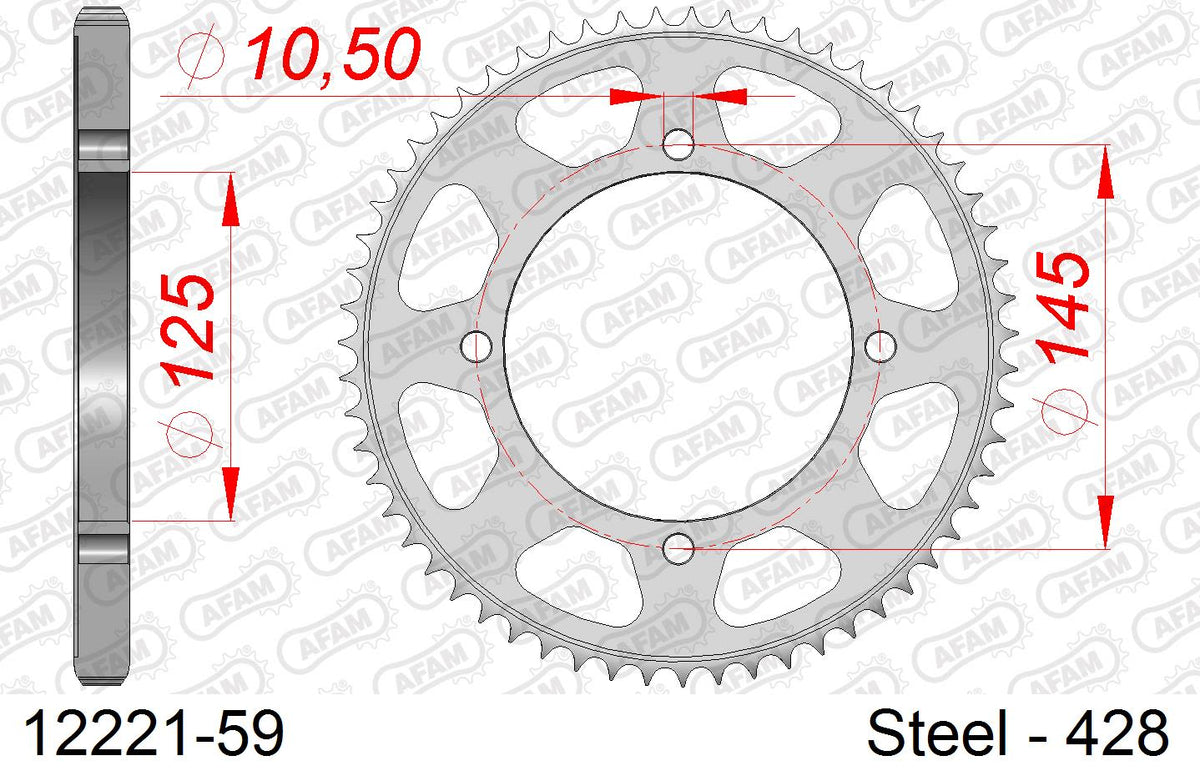 Corona AFAM 12221-59 in acciaio passo 428 YAMAHA XVS 125 DRAGSTAR 2000  -2005  