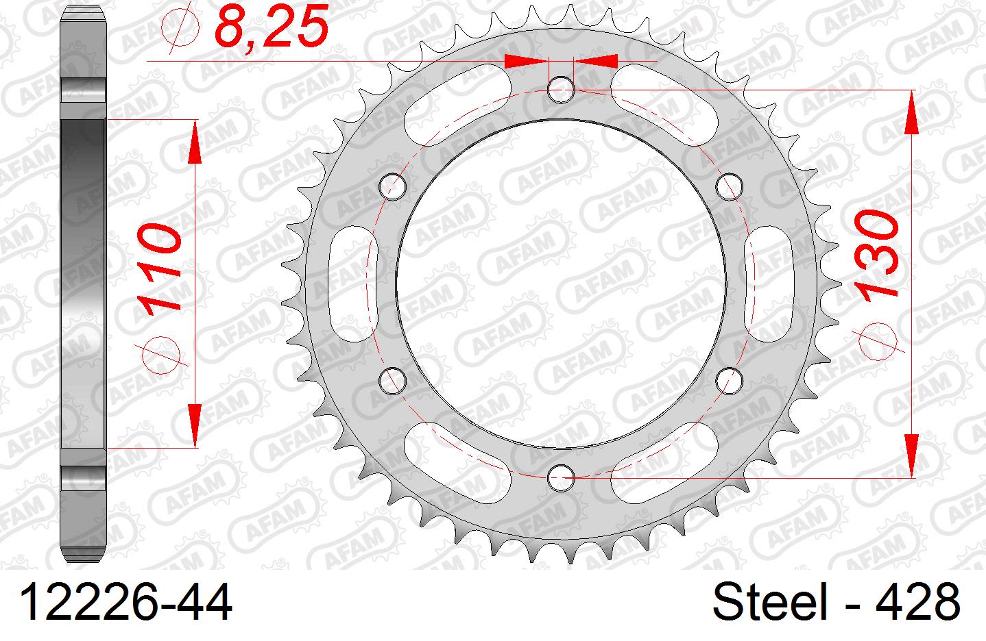 Corona AFAM 12226-44 in acciaio passo 428 YAMAHA YBR 250 2007  -2012  