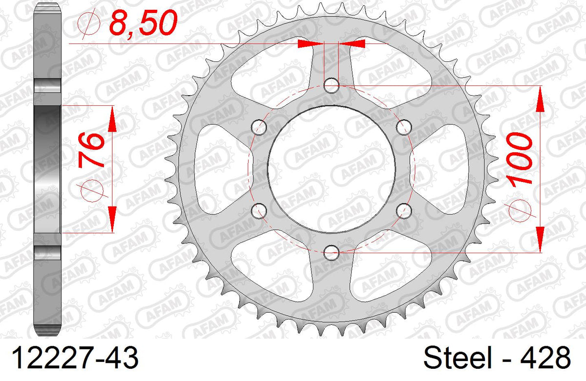 Corona AFAM 12227-43 in acciaio passo 428 YAMAHA YS 125 2017  -2020  