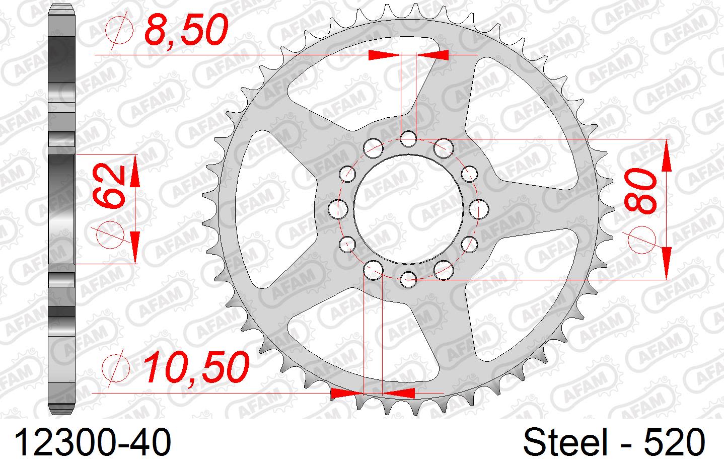 Corona AFAM 12300-40 in acciaio passo 520 YAMAHA SR 250 1988  -1990  