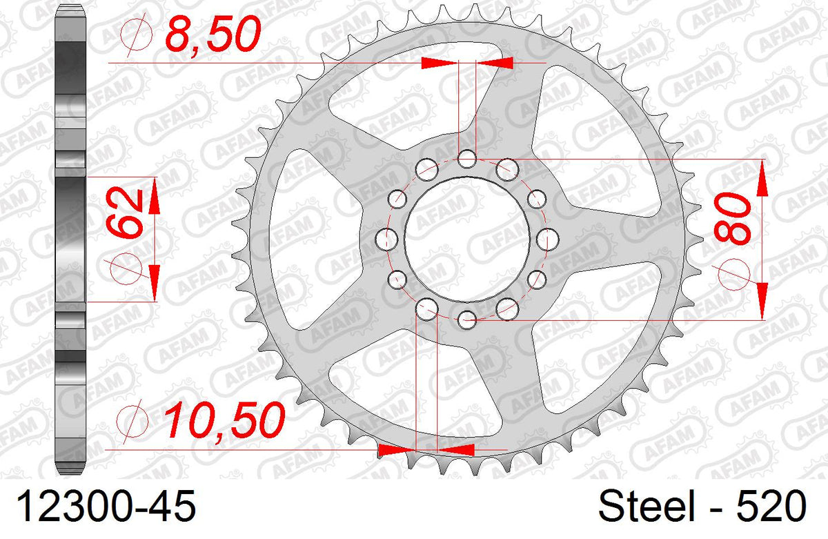 Corona AFAM 12300-45 in acciaio passo 520 YAMAHA SR 250 SE 1981  -1984  