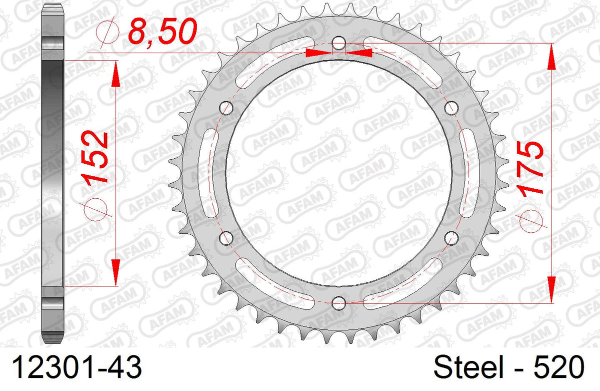 Corona AFAM 12301-43 in acciaio passo 520 YAMAHA DT 200 R 1988  -1995  