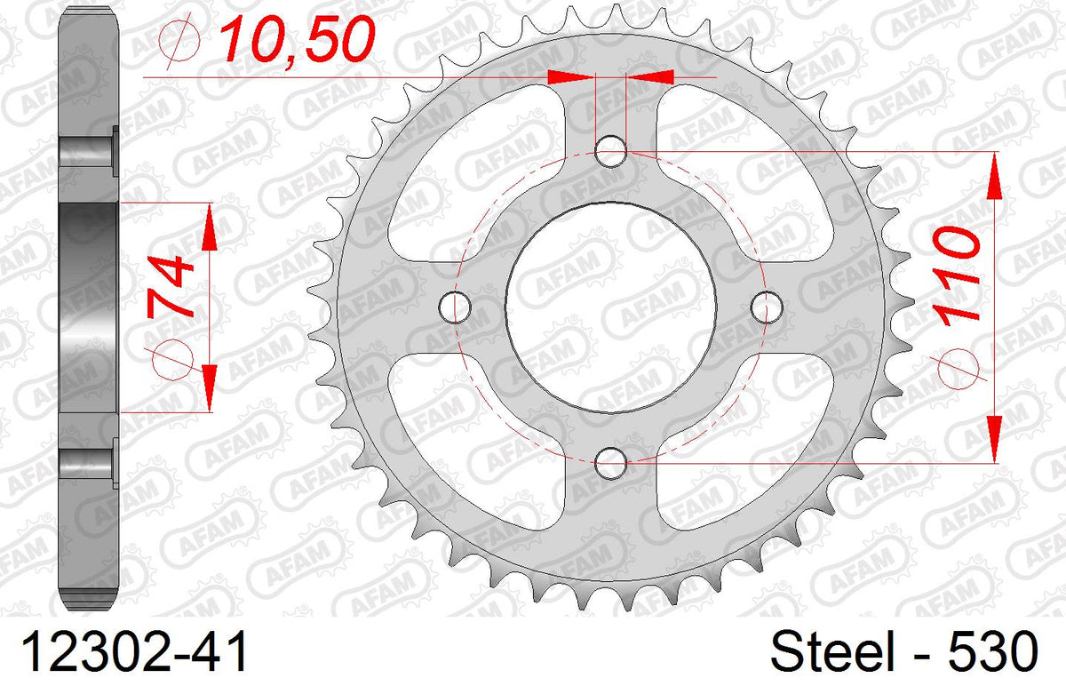 Corona AFAM 12302-41 in acciaio passo 530 YAMAHA RD 250 LC 1980  -1986  