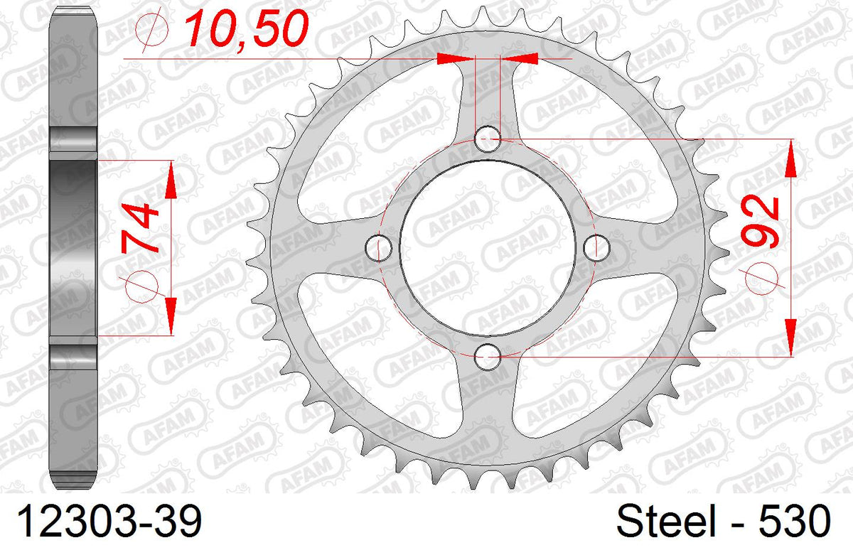 Corona AFAM 12303-39 in acciaio passo 530 YAMAHA RD 350 LC 1980  -1982  