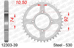 Corona AFAM 12303-39 in acciaio passo 530 YAMAHA RD 350 LC 1980  -1982  