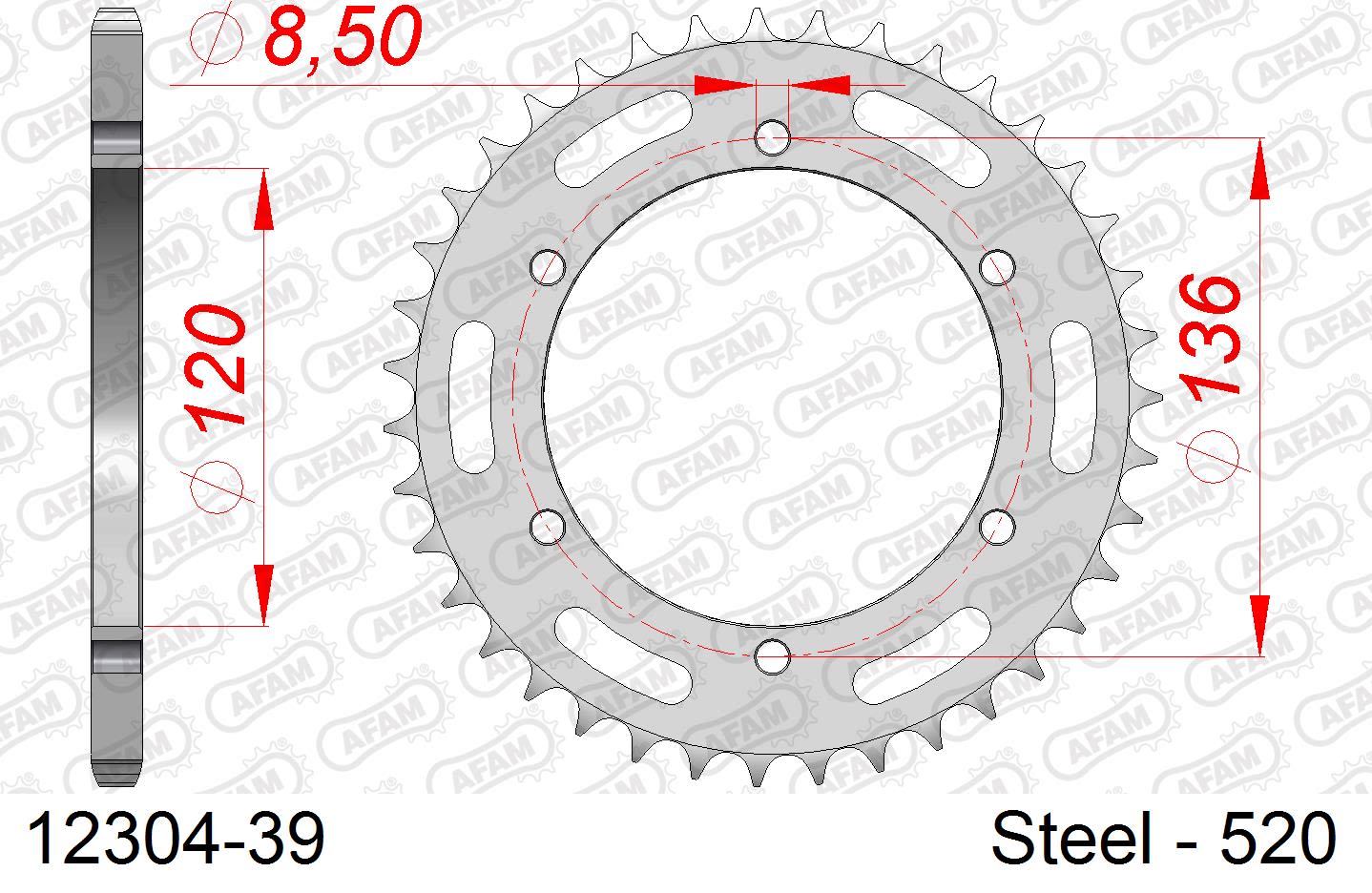 Corona AFAM 12304-39 in acciaio passo 520 YAMAHA RD 350 LCF 1985  -1992  