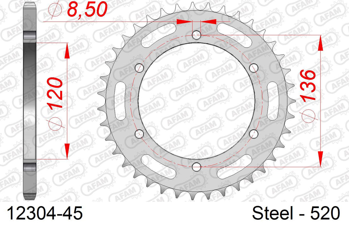 Corona AFAM 12304-45 in acciaio passo 520 YAMAHA TDR 250 1988  -1992  