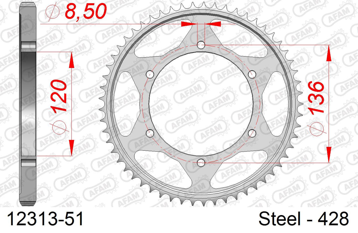 Corona AFAM 12313-51 in acciaio passo 428 YAMAHA TZR 125 RR 1994  -1997  