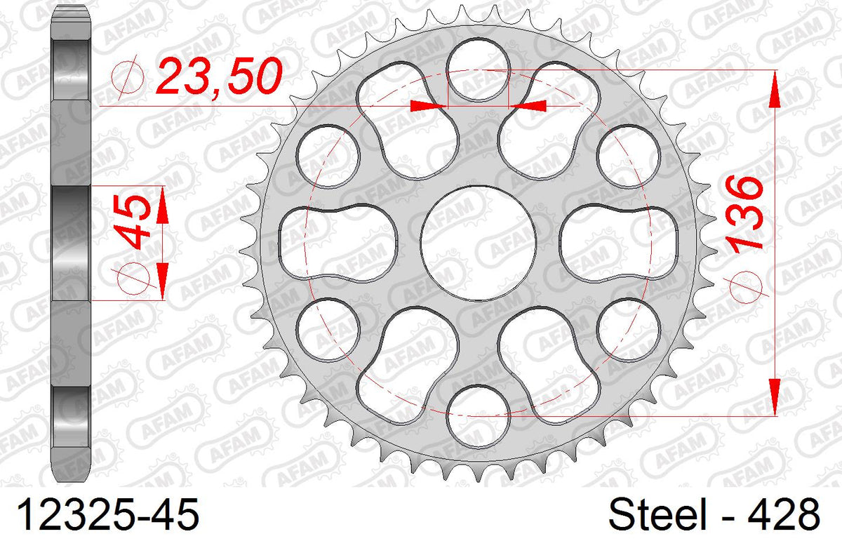 Corona AFAM 12325-45 in acciaio passo 428 YAMAHA XG 250 TRICKER 2004  -2007  