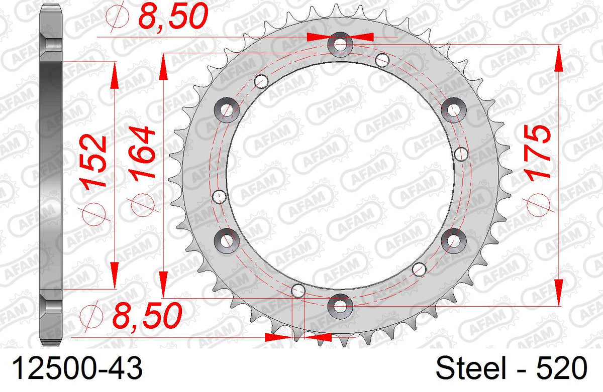 Corona AFAM 12500-43 in acciaio passo 520 YAMAHA DT 400 MX 1977  -1978  